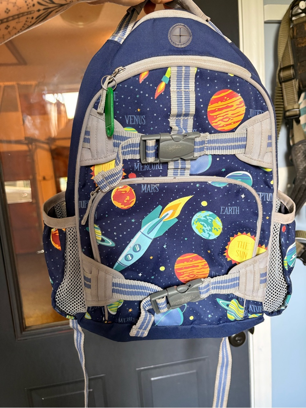 Pottery Barn Kids Navy Blue Space Backpack with Colorful Planets